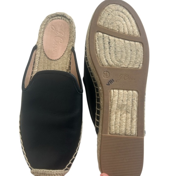 J. Crew Black Leather Slip On Espadrilles Mules Shoes Women SZ 7.5 Preppy Boho - Picture 8 of 13